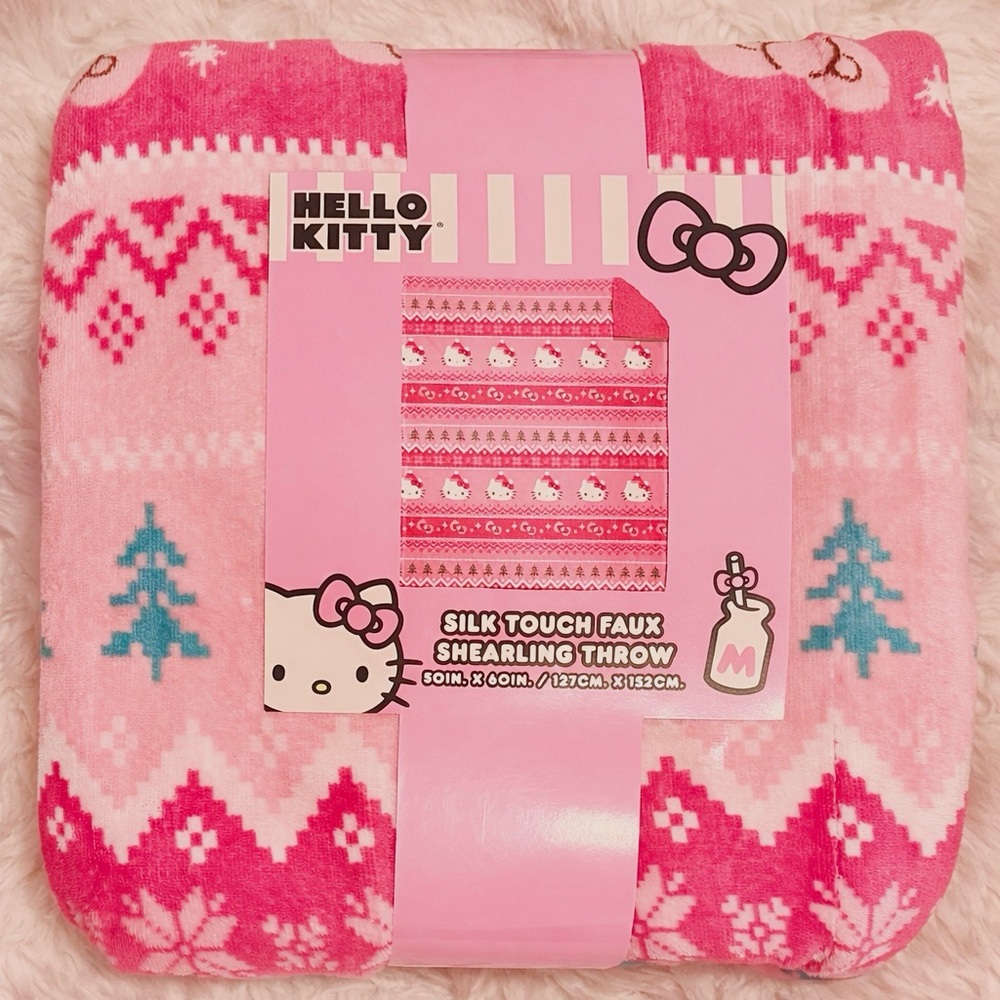 Hello Kitty Holiday Silk Touch Faux Shearling Throw Blanket